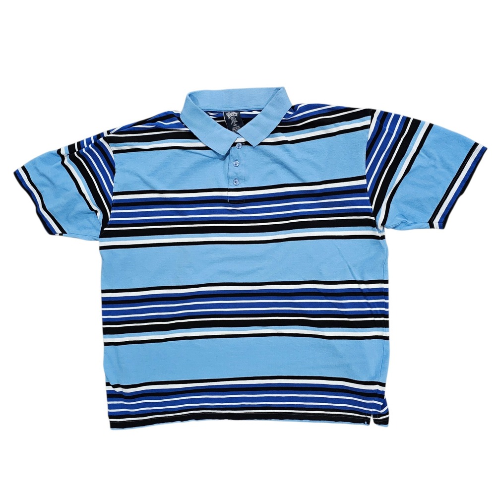 Blue Gear Polo Shirt Mens 5XL Blue Striped Short Sleeve Cotton Pique Casual